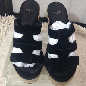 UGGs black suede platform wedge